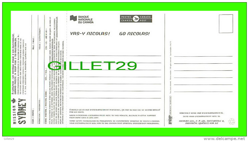 SPORTS,  JUDO - NICOLAS GILL - MISSION SYDNEY, 2000 - + BILLET POUR TIRAGE - - Martiaux