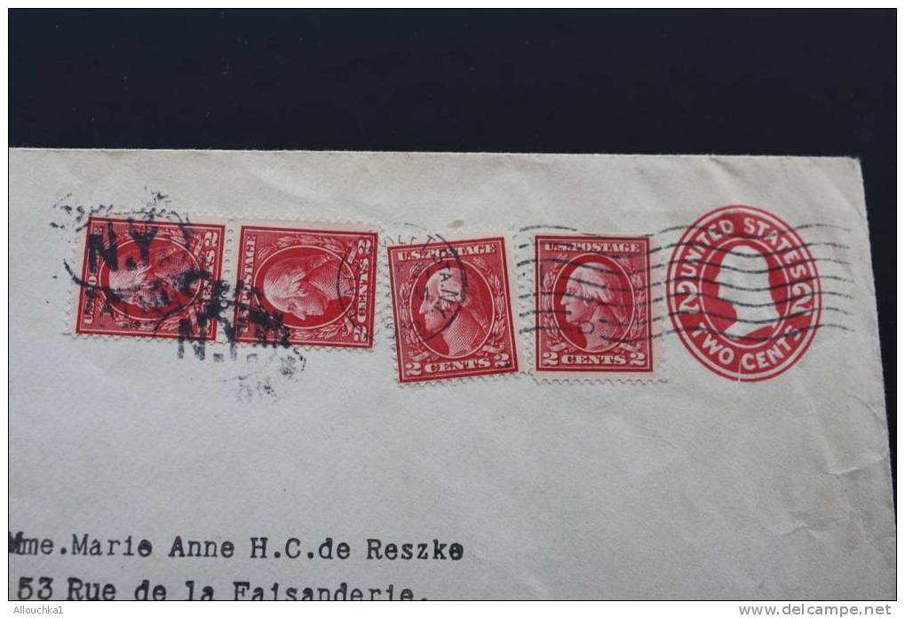 ENTIER POSTAL + TIMBRES RAJOUTES MARCOPHILIA LETTRE DE NEW YORK POUR PARIS LETTRE DE 1912 - 1901-20