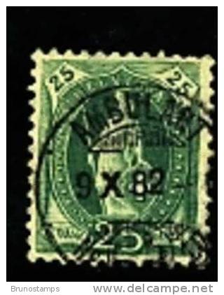 SWITZERLAND/SWEIZ - 1882  HELVETIA  25 C. GREEN - AMBULANT CANCEL   9 X 82 - Errores & Curiosidades