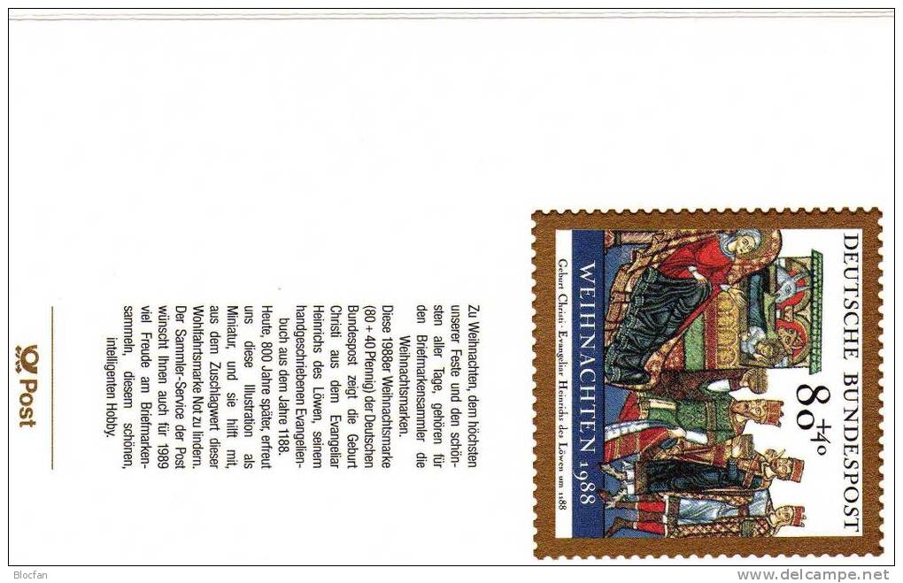 Relief Geburt Christi Weihnachten Jahresblock 1988 BRD 1396 + JG5 ** Plus O 5€ - Religious