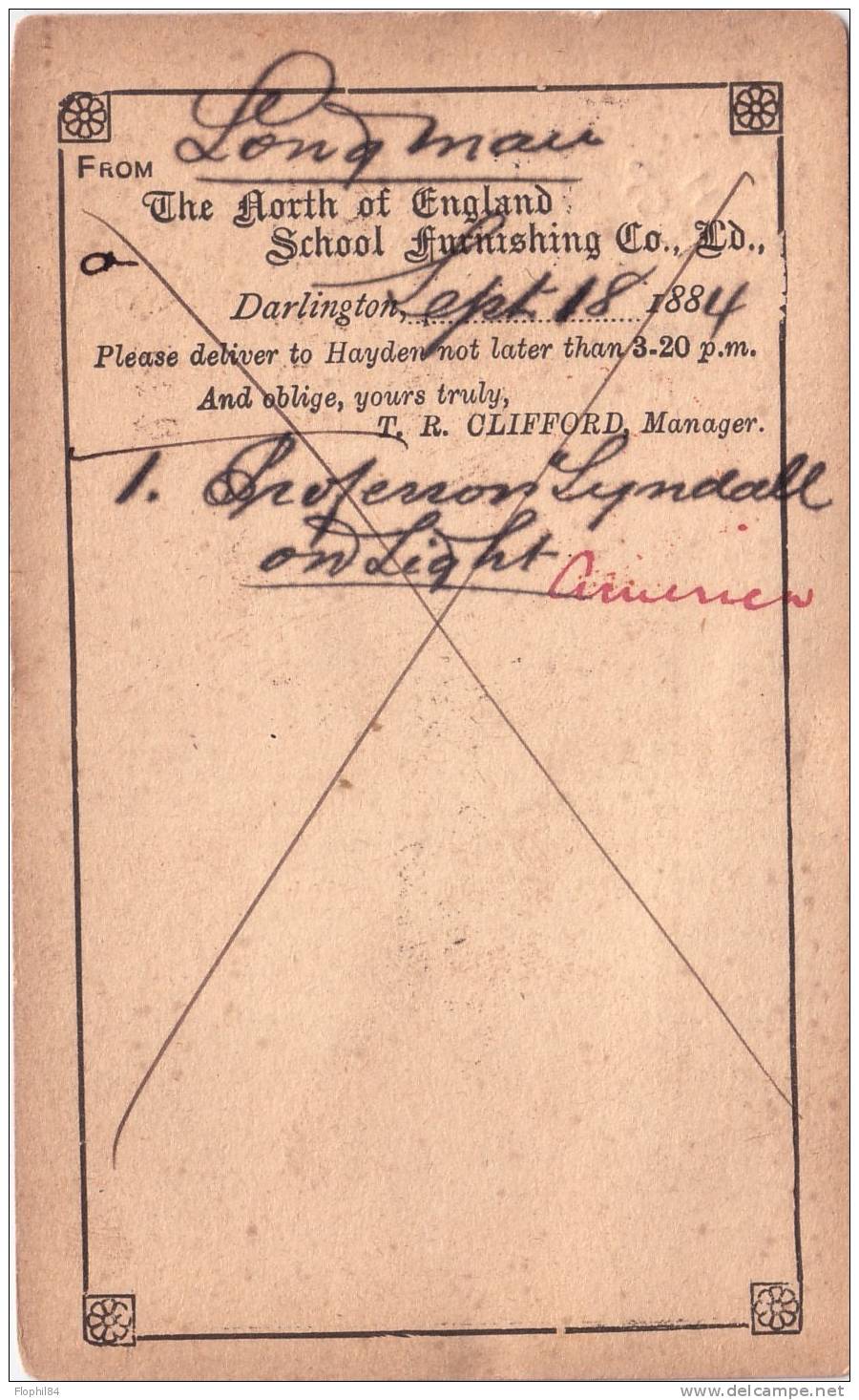 GRANDE BRETAGNE-ENTIER POSTAL REPIQUAGE 18-9-1884 - Luftpost & Aerogramme