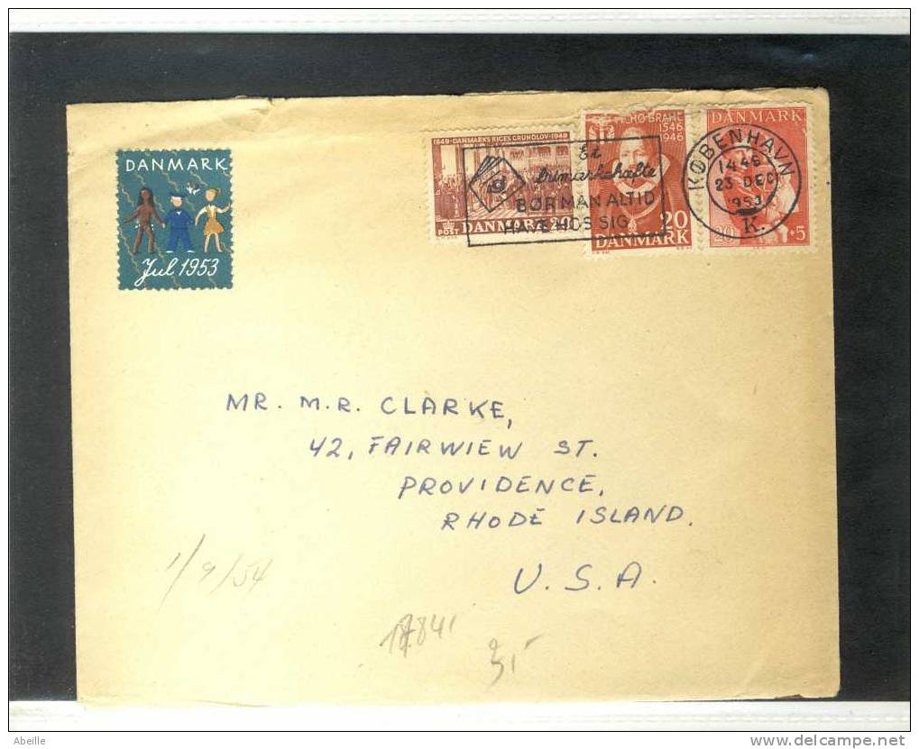 17/841      LETTRE  DANMARK  POUR USA AVEC VIGNETTE - Storia Postale