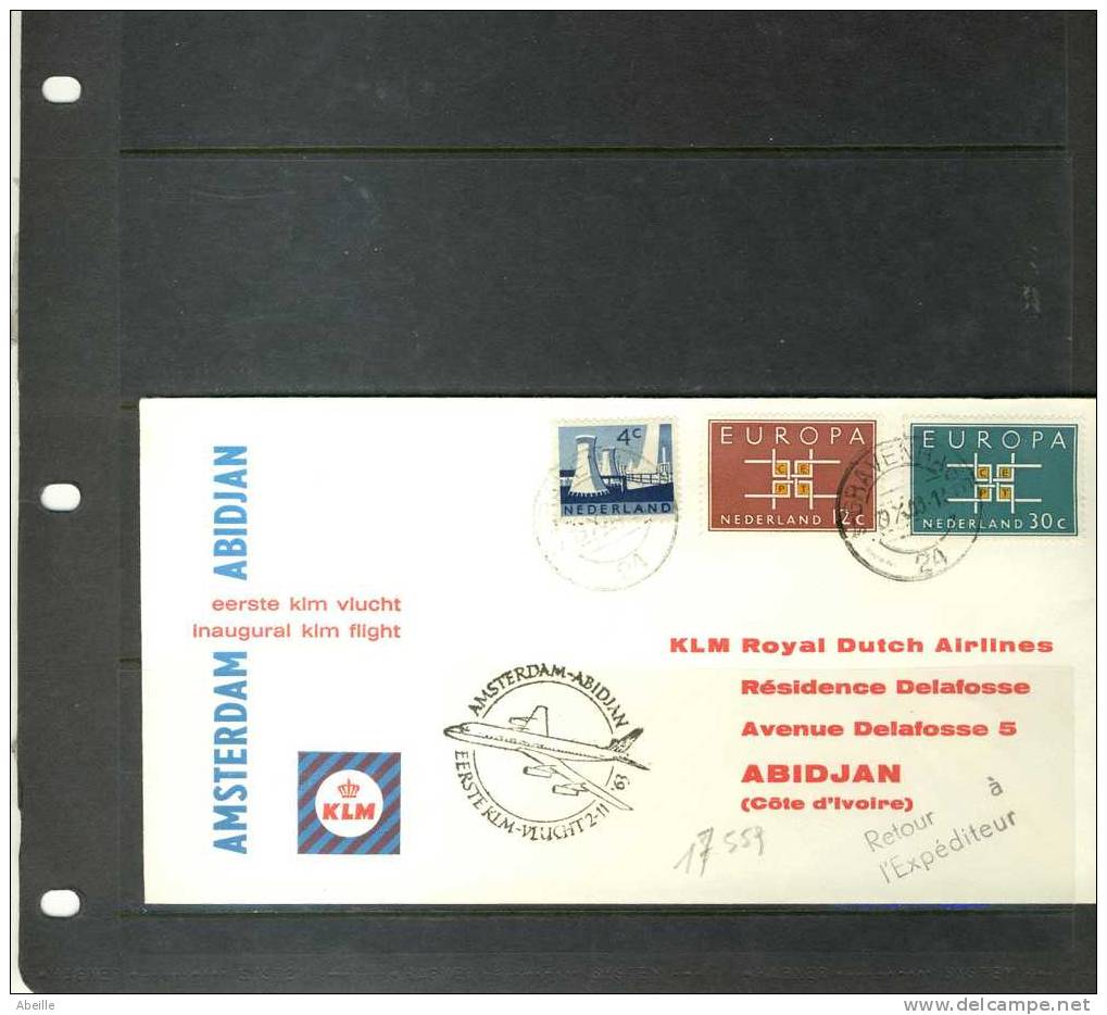 17/859    1° FLIGHT  KLM  ABIDJAN - Airmail