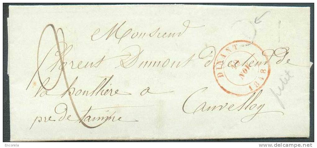 LAC De DINANT Le 19 Novembre 1848 + Boîte Rurale A De BOUVIGNES Vers Spy Tamines; Taxée 2 Décimes. TB - 5032 - 1830-1849 (Belgique Indépendante)