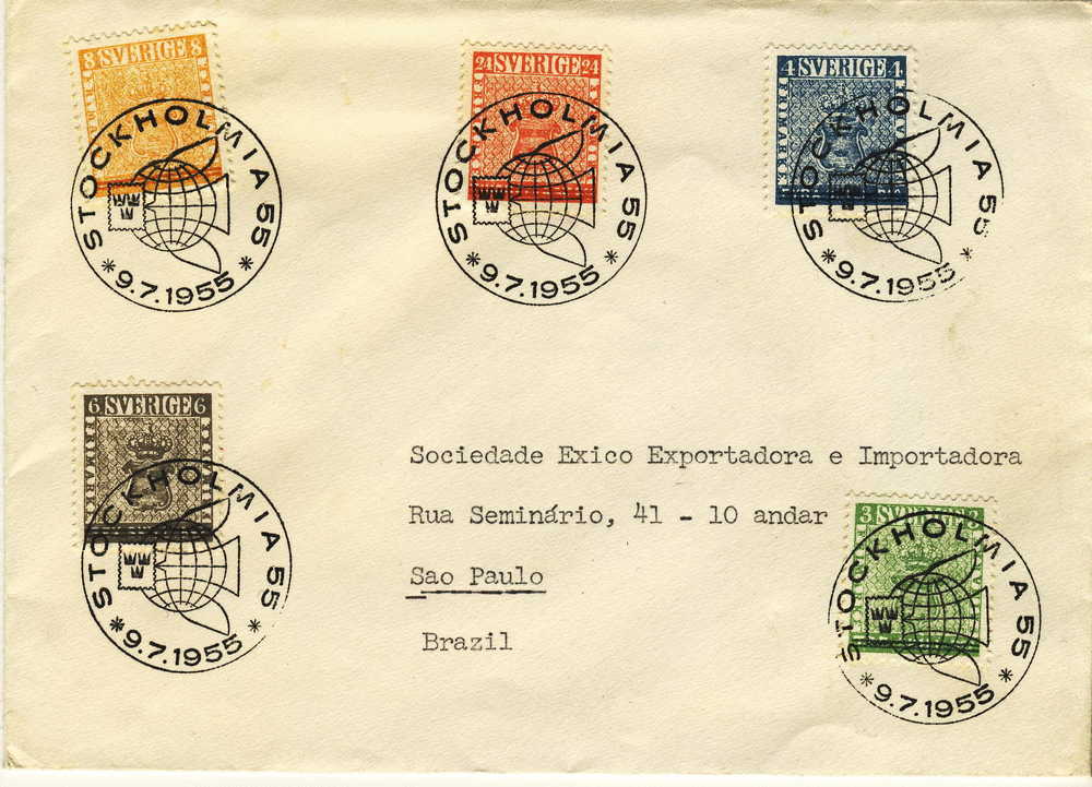 SWEDEN USED COVER 1955 MICHEL 406/10 STOCKHOLM TO SAO PAULO BRAZIL - Lettres & Documents