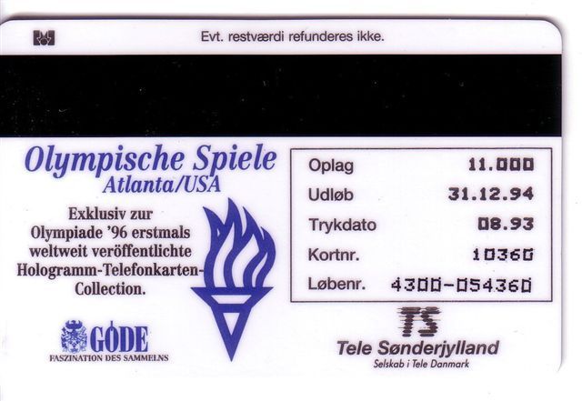 ESCRIME Jeux Olympiques Atlanta 1996 (Denmark Rare Hologram Card, Only 11.000 Ex ) Fencing Fechten Esgrima Scherma Fence - Danimarca