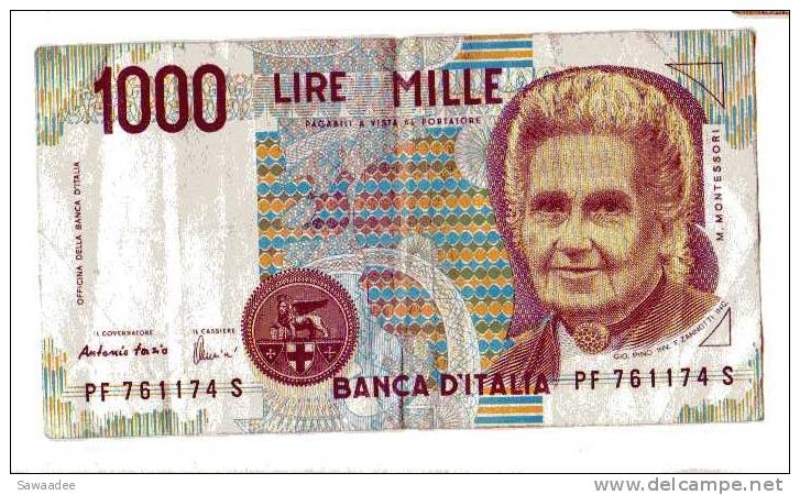 BILLET ITALIE - P.114 - 1000 LIRES - 1990 - M. MONTESSORI - 1000 Lire