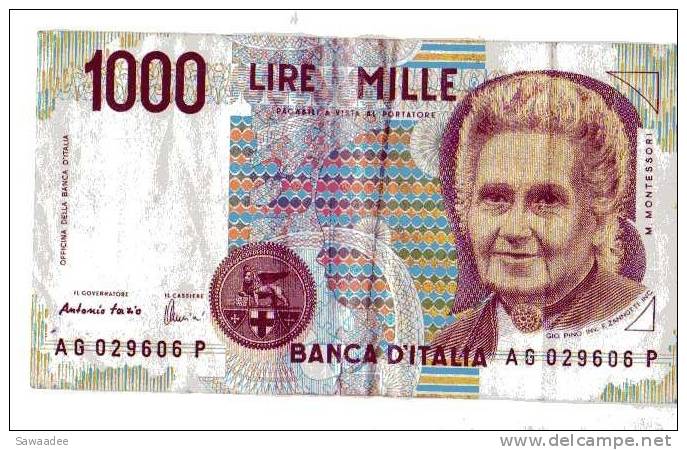 BILLET ITALIE - P.114 - 1000 LIRES - 1990 - M. MONTESSORI - 1000 Lire