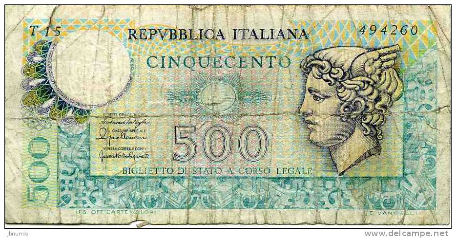 Italie Italia 500 Lire 5-6-1976 ; 20-12- 1976 P95 - 500 Lire