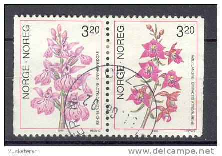 Norway 1990 W 24 Mi. 1040-41  3.20 Kr Orchideen Orchids Paare Pair - Oblitérés