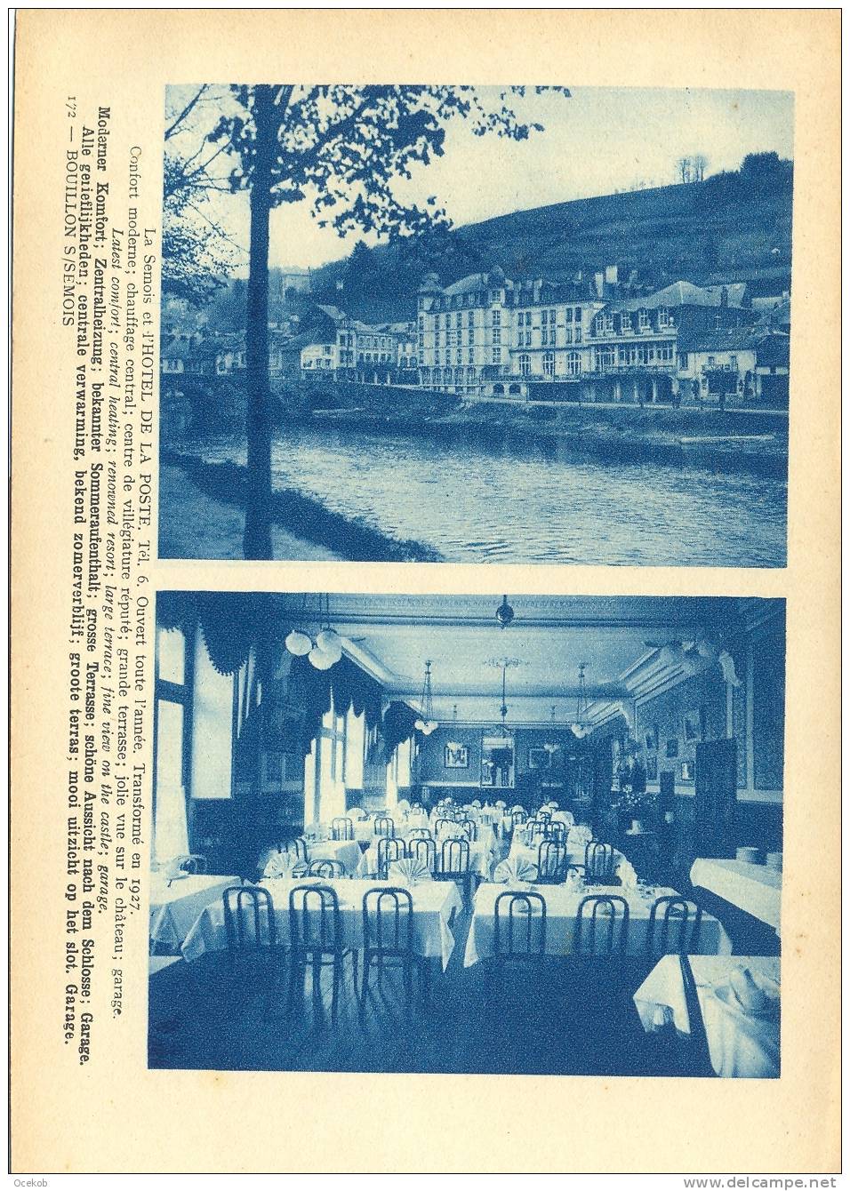 BOUILLON  HOTEL De La POSTE - Publicités