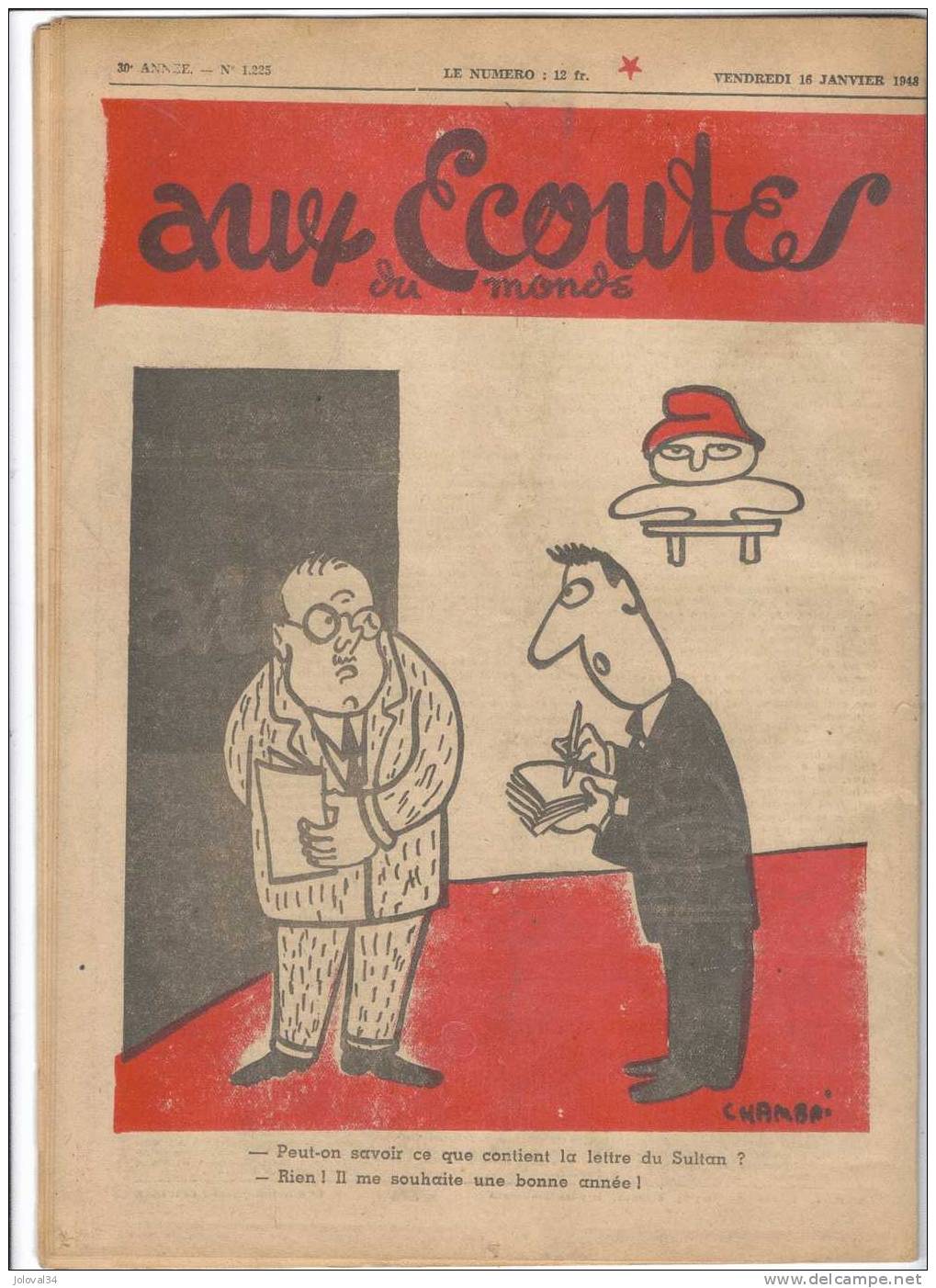 AUX ECOUTES DU MONDE N° 1225 Du 16 Janvier 1948 - 1ere Couverture : Claude Garnier- 2ème Chambri - Mesures Financières - 1900 - 1949