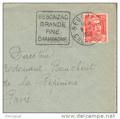 1950 France 16  Daguin Segonzac Champagne Vino Vins Raisin Vignoble Wine Grape Vineyard Sur Lettre Entiere - Vins & Alcools