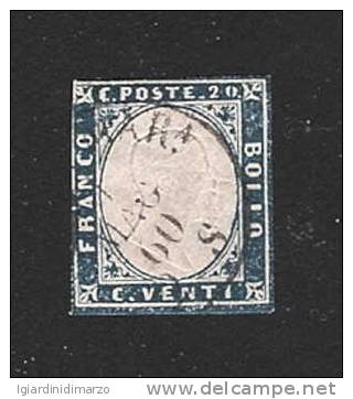 SARDEGNA - A.S.I. - 1855, Valore Usato Da 20 C. Indaco - In Buone Condizioni. - Sardinië