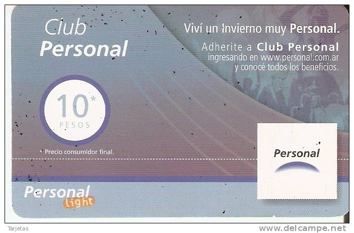 TARJETA DE ARGENTINA DE PERSONAL DE 10 PESOS  CLUB PERSONAL - Argentina