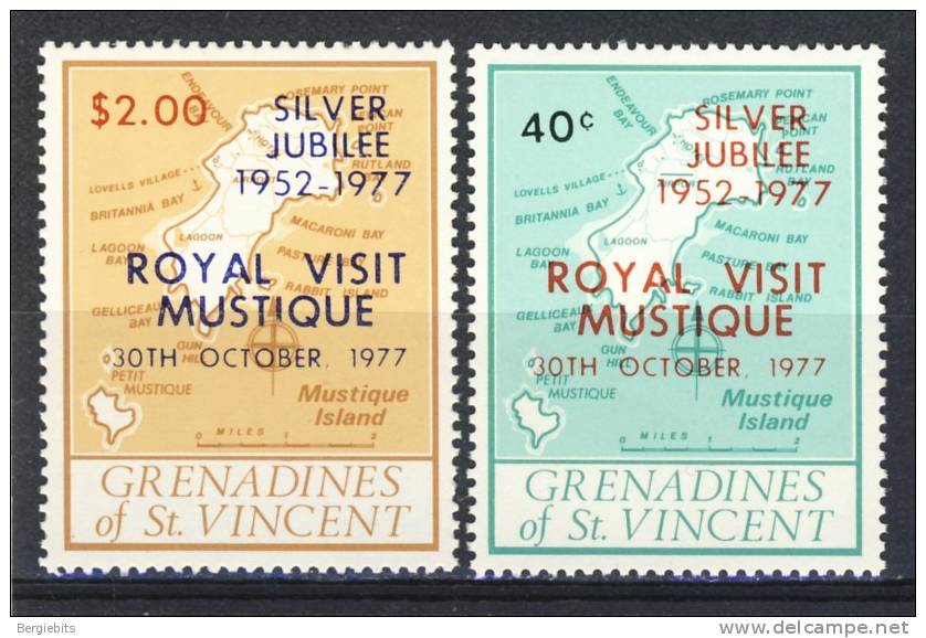 1977 Grenadines Of St.Vincent " Mustique" Complete Set Of " Queen Elizabeth 25th Anniversary" - St.Vincent & Grenadines