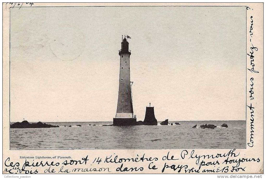 Cp , ANGLETERRE , EDDYSTONE LIGHTHOUSE , OFF PLYMOUTH , Voyagée 1904 - Plymouth