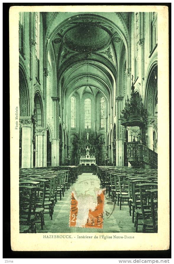 Hazebrouck Nord Intérieur De L'église Notre Dame Moffelein Timbre Décollé - Hazebrouck