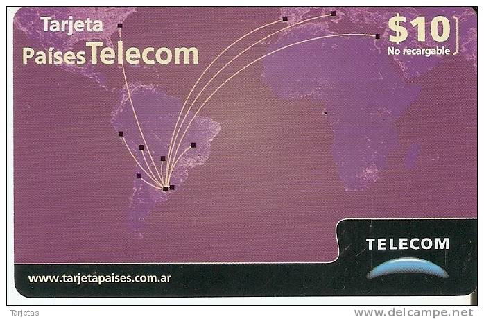 TARJETA DE ARGENTINA DE TELECOM DE $10 MAPAMUNDI - Argentinien