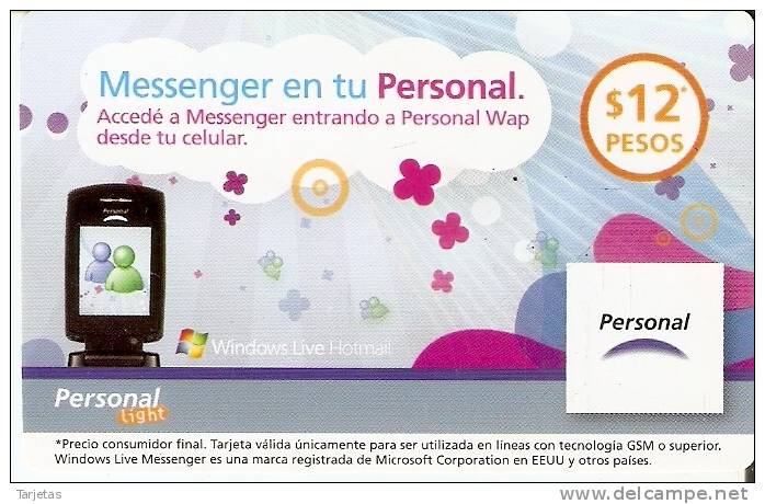 TARJETA DE ARGENTINA DE PERSONAL DE 12 PESOS  MESSENGER - Argentinien