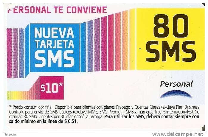 TARJETA DE ARGENTINA DE PERSONAL DE 10 PESOS 80 SMS - Argentinien