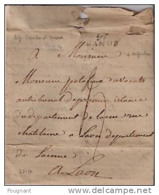 BELGIQUE : 1806:Précurseur:NAMUR Pour LAON Griffe Namur 97 En Noir. - 1794-1814 (French Period)