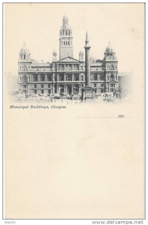 Glasgow Scotland Municipal Buildings On 1900s Vintage Undivided Back Postcard - Lanarkshire / Glasgow