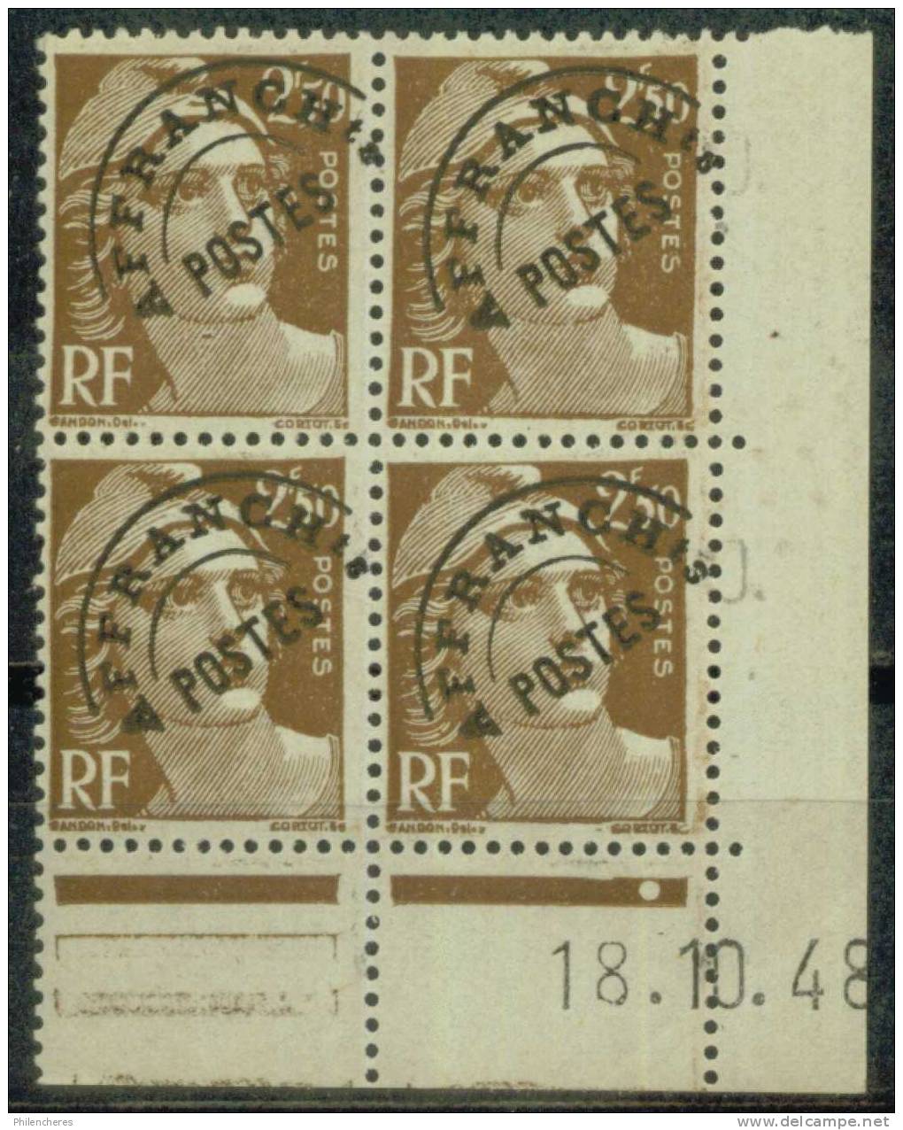 France Bloc De 4 - Coin Daté 1948 - Yvert Préoblitéré N° 95 Xx - Cote 15 Euros - Prix De Départ 4,5 Euros - Voorafgestempeld
