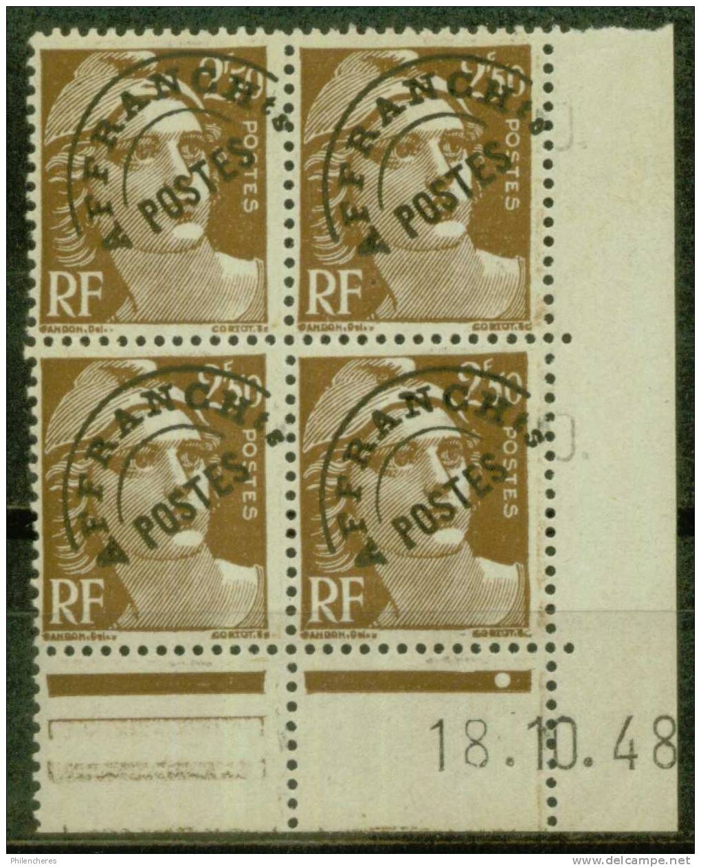 France Bloc De 4 - Coin Daté 1948 - Yvert Préoblitéré N° 95 Xx - Cote 15 Euros - Prix De Départ 4,5 Euros - Precancels