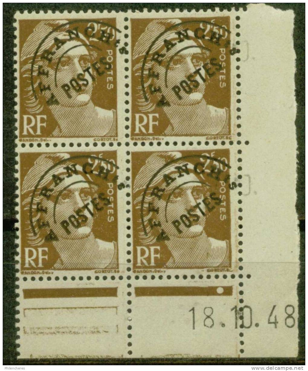 France Bloc De 4 - Coin Daté 1948 - Yvert Préoblitéré N° 95 Xx - Cote 15 Euros - Prix De Départ 4,5 Euros - Voorafgestempeld