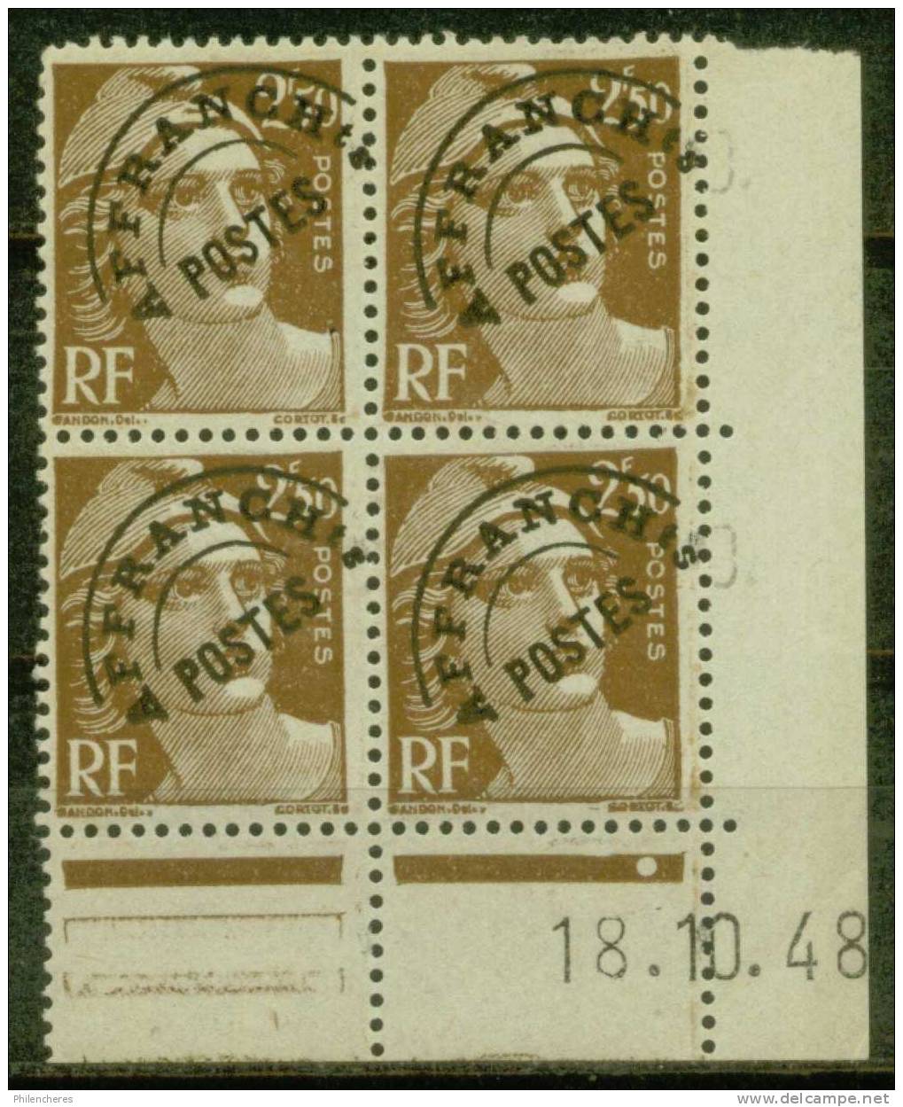 France Bloc De 4 - Coin Daté 1948 - Yvert Préoblitéré N° 95 Xx - Cote 15 Euros - Prix De Départ 4,5 Euros - Préoblitérés