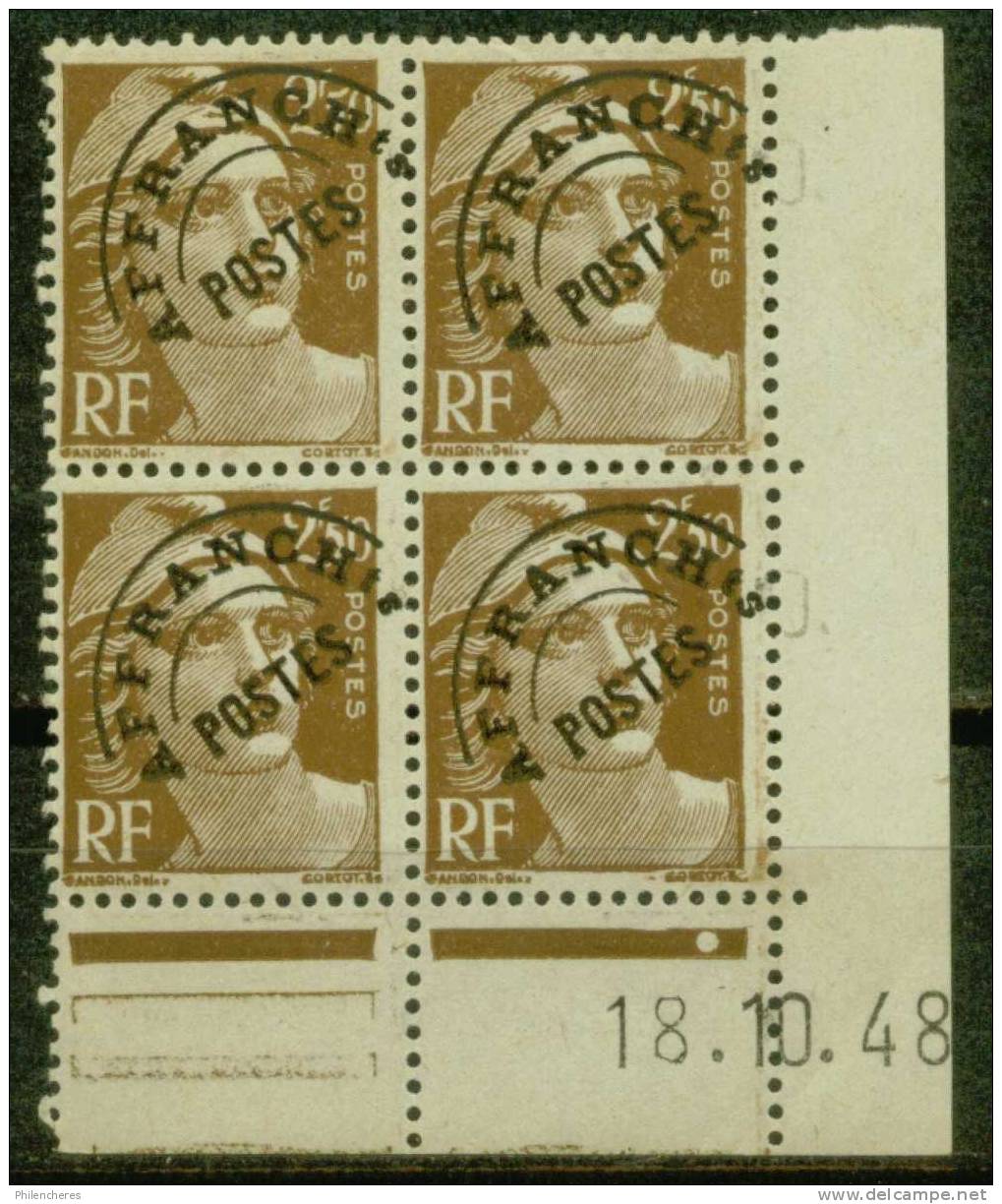 France Bloc De 4 - Coin Daté 1948 - Yvert Préoblitéré N° 95 Xx - Cote 15 Euros - Prix De Départ 4,5 Euros - Préoblitérés