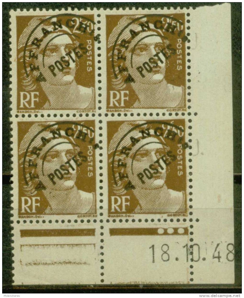 France Bloc De 4 - Coin Daté 1948 - Yvert Préoblitéré N° 95 Xx - Cote 15 Euros - Prix De Départ 4,5 Euros - Vorausentwertungen