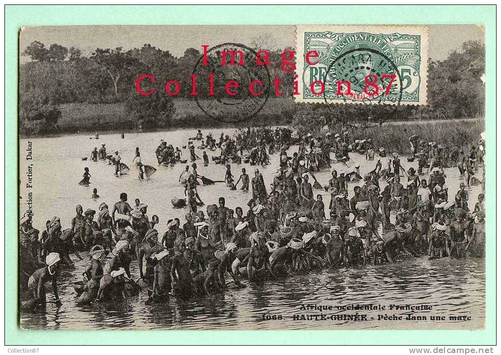 COLLECTION FORTIER N° 1066 - HAUTE GUINEE - PECHE Dans Une MARE - PECHEUR - FEMME NUE - NU - NUDE - Guinée Française