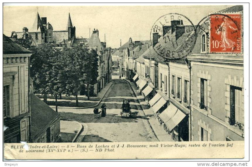 37 - CPA Brélé - Rue Des Loches Et JJ Rousseau; Mail Victor Hugo - Bléré