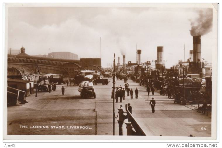 Liverpool (Lancashire) UK, Landing Stage At Docks, Ships Trucks, 1920s/30s Vintage Real Photo Postcard - Liverpool