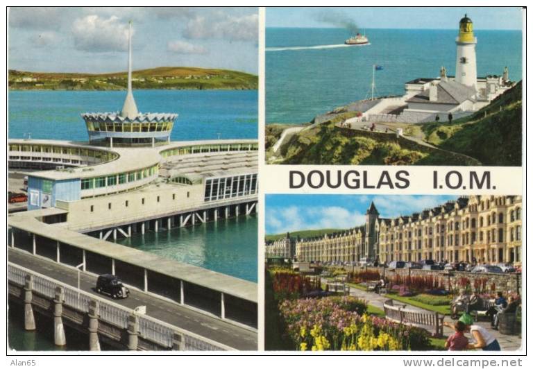 Douglas Isle Of Man IoM, Lighthouse, Dock, Promendade On C1960s Vintage Postcard - Isle Of Man