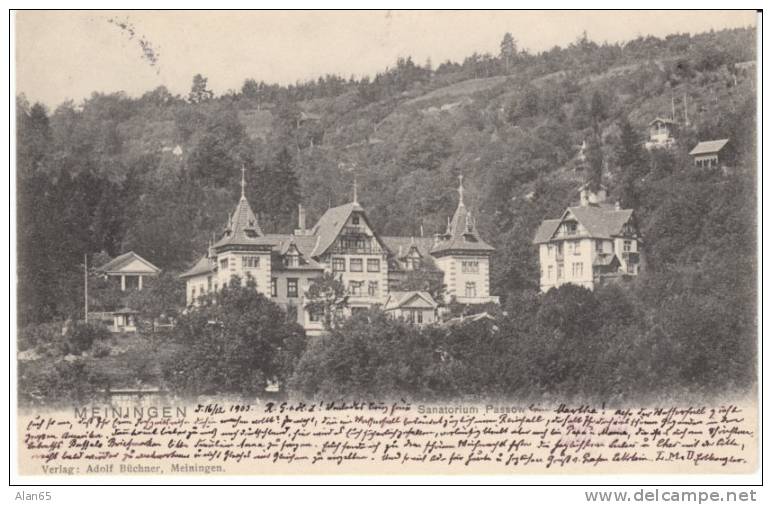 Meiningen (Thuringia) Germany, Sanatorium Passow, On 1903 Vintage Undivided Back Postcard - Meiningen