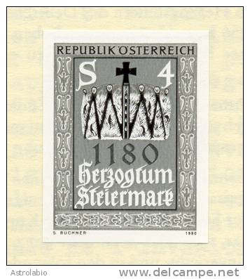 Autriche 1980 " Duché à La Styrie "  épreuve En Noir, Black Proof, Schwarzdruck Auf Blatt. Yvert 1477 - Proeven & Herdruk