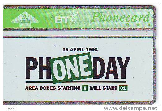 BT PHONECARD 20 16 APRIL 1995 PHONEDAY ETAT COURANT - Andere & Zonder Classificatie