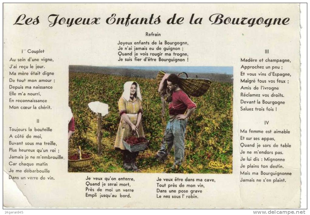 CPM BOURGOGNE - Chanson Des Vendanges "Les Joyeux Enfants De La Bourgogne" - Bourgogne