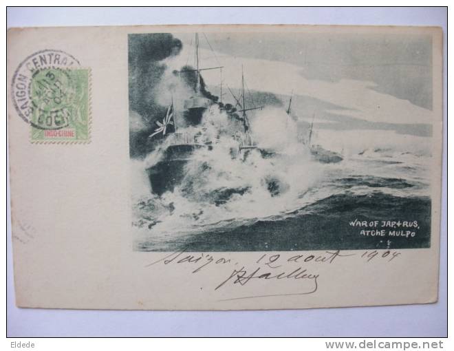 Russo Japanese War Chemulpo Korea Battle Ship Postally Used Saigon 1904 - Corée Du Sud