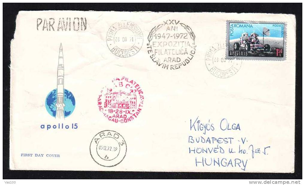 Romania 1972,FDC,Apollo 15 Sent To Mail. - FDC