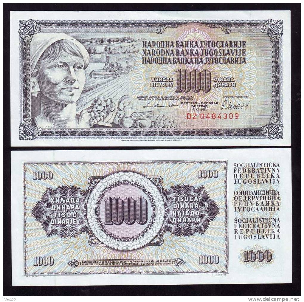 YOUGOSLAVIE, 1000 Dinara 1981 PAPER MONEY,UNC,uncirculated. - Yougoslavie