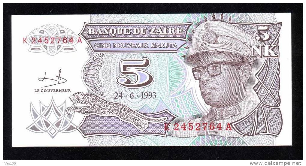 ZAIRE ,5 NK 1993, PAPER MONEY,UNC, Uncirculated - Zaïre