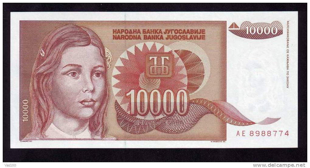 YOUGOSLAVIE, 10000 Dinara 1992 PAPER MONEY,UNC,uncirculated. - Yougoslavie