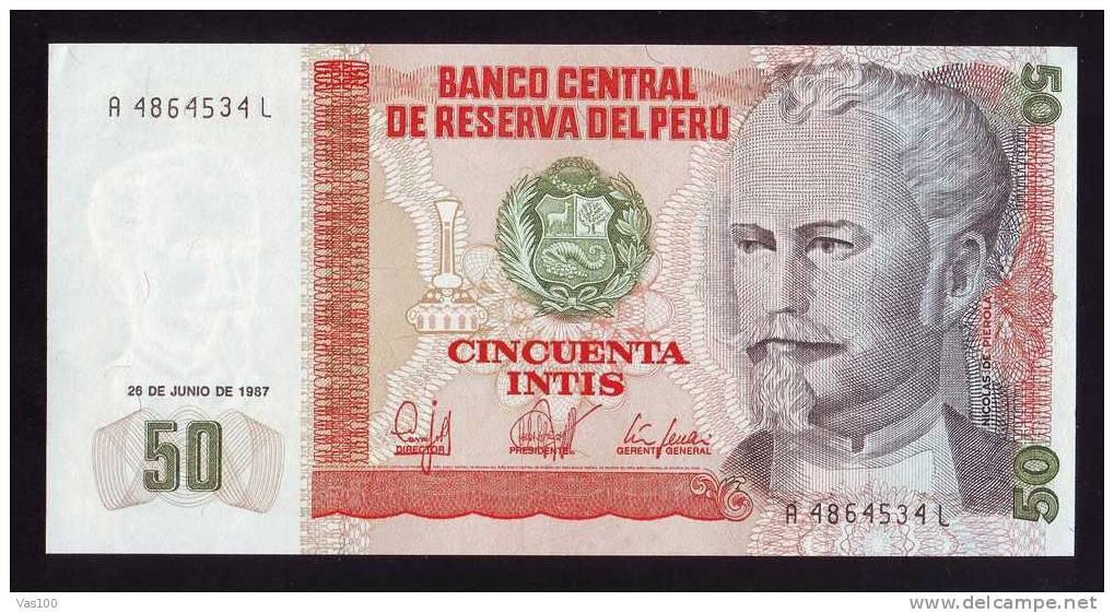 PERU,50 CINCUENTA INTIS,1987 , PAPER MONEY,UNC, Uncirculated - Peru