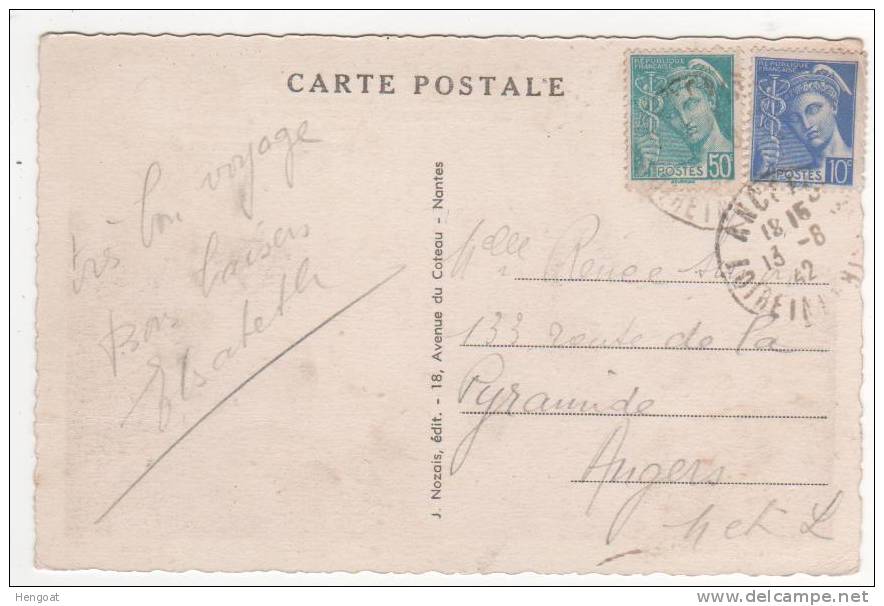 Timbres De Type Mercure : Affranchissement à 60 C / Carte De Liré  Du 13/8/42 , 2 Scans - Briefe U. Dokumente