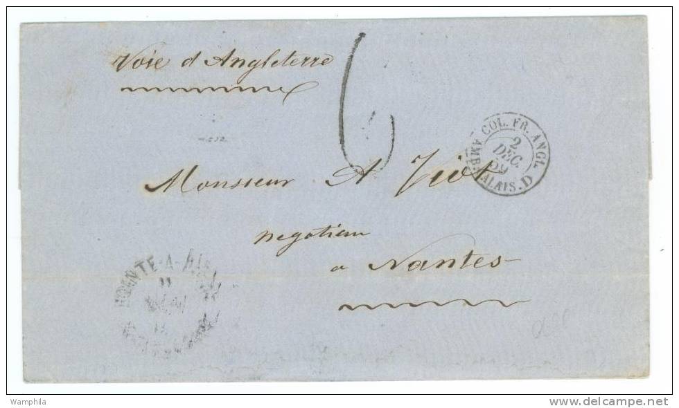 Pli Sans Texte De Basse Terre 1859, Taxé 6 D. Pour Nantes. - Other & Unclassified