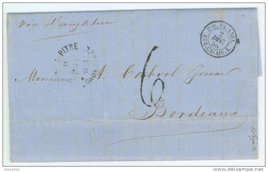 Pli Avec Texte De Pointe à Pitre 1858 Taxé 6 Pour Bordeaux - Sonstige & Ohne Zuordnung